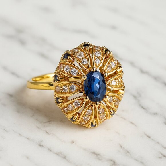 "Vibiana" Sapphire Blue Estate Style Ring - Picture 1 of 1